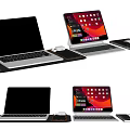 Modern Laptop and Tablet Setup with Wireless Mouse and Leather Mouse Pad 3d model