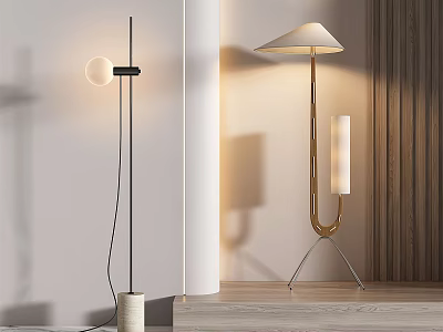 Modern Black And Gold Floor Lamps Elegant Design With Round Shade Curved Pole Metal Base 3d model
