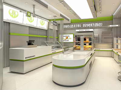 Modern Dessert Shop Interior Design With Display Counter And Glass Cases 3d model