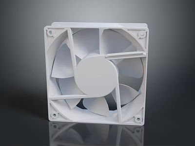 White Square Electronic Cooling Fan With Rotating Blades For Devices 3d model