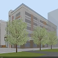 Modern Office Building Design With Green Roof Central Courtyard And Trees Along Road