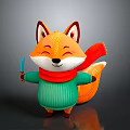 Cute Smiling Orange Fur Cartoon Fox Wearing Red Scarf And Green Sweater Holding Knife