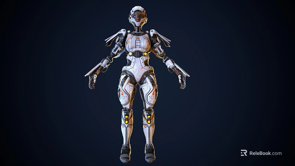 Futuristic Game Movie Character In Sci Fi Armor With White Silver Design And Glowing Accents 3d model 