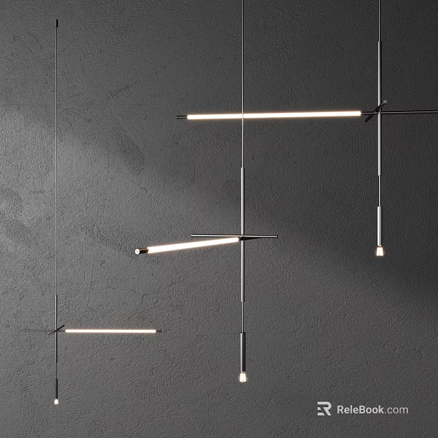 Contemporary Linear Pendant Lights With Sleek Metal Frame And Warm White Glow 3d model 