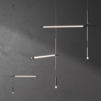 Contemporary Linear Pendant Lights With Sleek Metal Frame And Warm White Glow 3d model