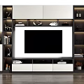 Modern TV Wall Unit With Storage Shelves Decorative Ornaments And LED Lighting