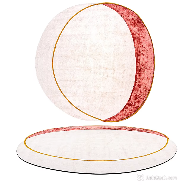 Elegant Round Rug With White Base Red Accent And Gold Trim Design 3d model 