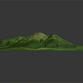 Aerial View of Green Mountainous Volcanic Terrain With Red Trail and Crater