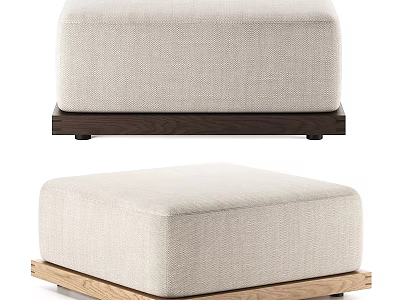 Modern Beige Fabric Upholstered Ottoman With Dark And Light Wooden Bases And Comfortable Design 3d model