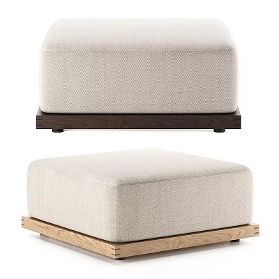Modern Beige Fabric Upholstered Ottoman With Dark And Light Wooden Bases And Comfortable Design 3d model