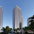 Modern High Rise Residential Buildings With Trees And Blue Sky Background