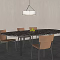 Modern Dining Table Set With Marble Tabletop Brown Chairs And Pendant Light 3d model