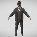 Bearded Man Wearing Hat Gray Coat Brown Vest And Striped Pants In Vintage Style