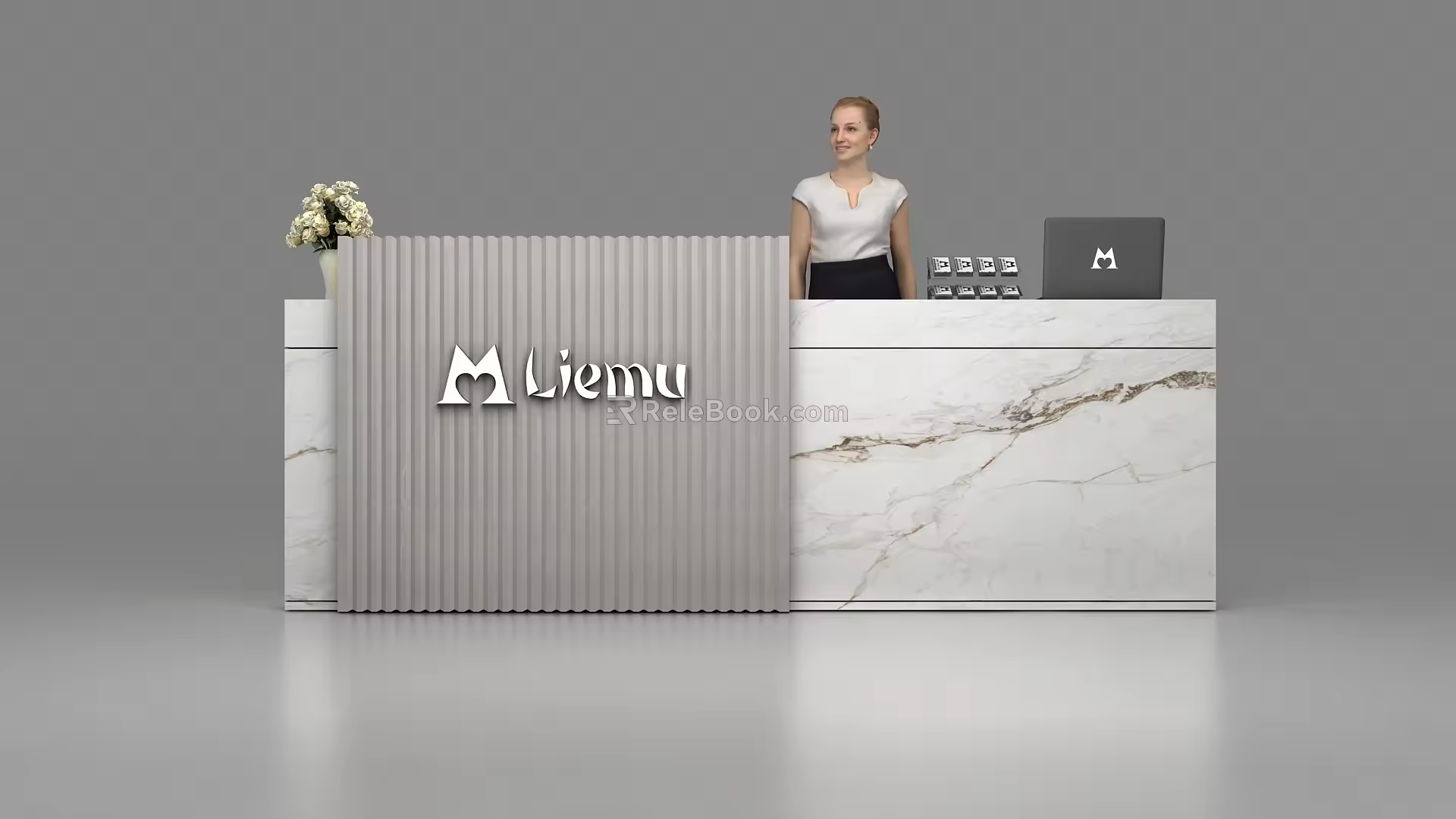 Modern Fiery Wood Reception Desk 3d model