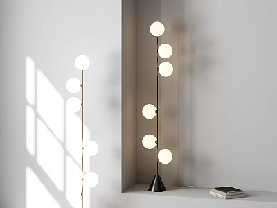 Modern Indoor Floor Lamp With Multiple Spherical Bulbs Gold And Black Poles 3d model