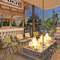 Charming Commercial Street With Outdoor Seating Decorative Lights And Green Plants At Night