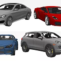 Different Types of Cars Including Black Sedan Red Sports Car Blue Convertible and Black SUV