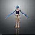 3D Fantasy Character With Blue Hair Blue Winged Arms Scaly Legs And Clawed Feet