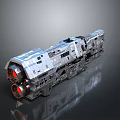 Futuristic Sci Fi Spaceship Model With Metallic Structure And Red Thrusters 3d model