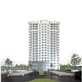 Modern High Rise Residential Building With Large Windows Brown Base And Green Surroundings