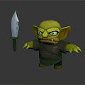 Yellow Skinned Goblin Like Creature With Angry Expression Sharp Fangs And Blue Weapon 3d model