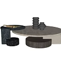 Modern Round Layered Coffee Table With Marble Surface And Black Decorative Objects 3d model
