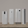 Modern Room Interior With Four White Standing Home Appliances On Wooden Floor