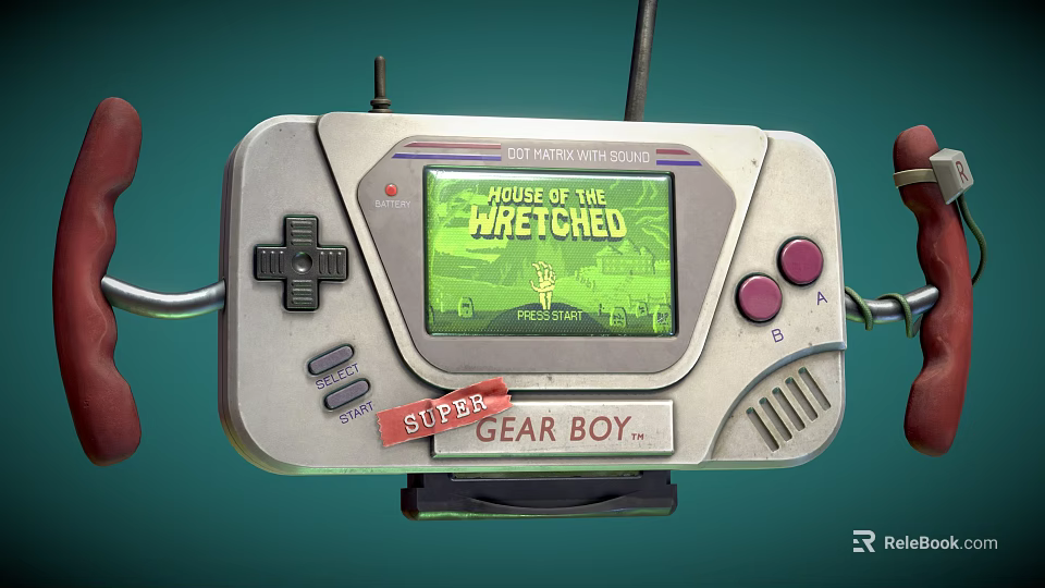 Handheld Game Console Gear Boy With Directional Pad Buttons And House Of The Wretched Screen 3d model 
