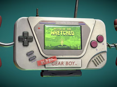 Handheld Game Console Gear Boy With Directional Pad Buttons And House Of The Wretched Screen 3d model
