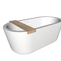 Modern White Freestanding Bathtub With Wooden Shelf For Relaxing Bathroom Interior