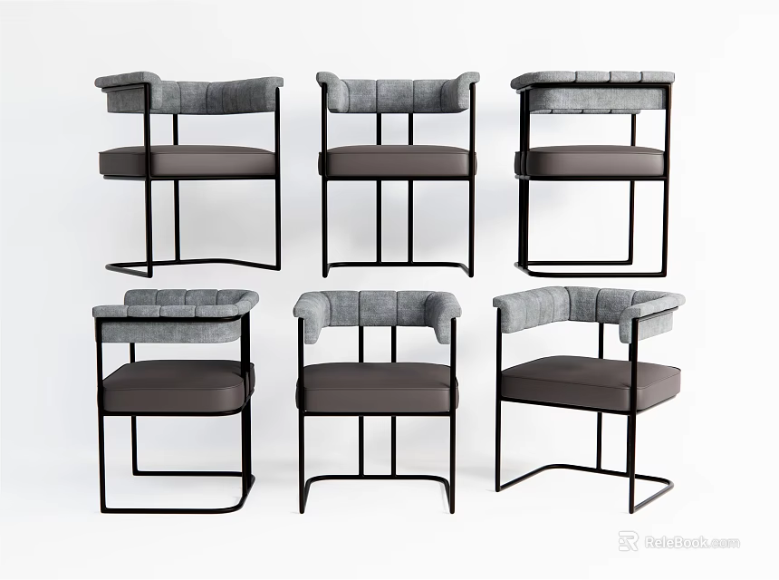 Modern Dining Chairs With Gray Fabric Seats And Black Metal Frames 3d model 