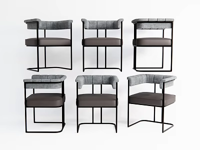 Modern Dining Chairs With Gray Fabric Seats And Black Metal Frames 3d model