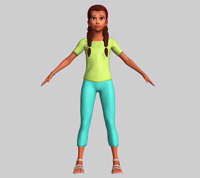 Modern game character cartoon girl 3d model