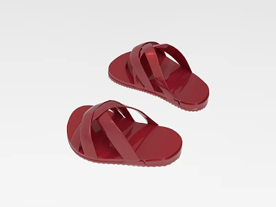 Stylish Red Sandals With Crisscross Straps And Flat Sole Design 3d model