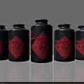 Black Ceramic Jars with Red Decorative Knots and Patterns 3d model