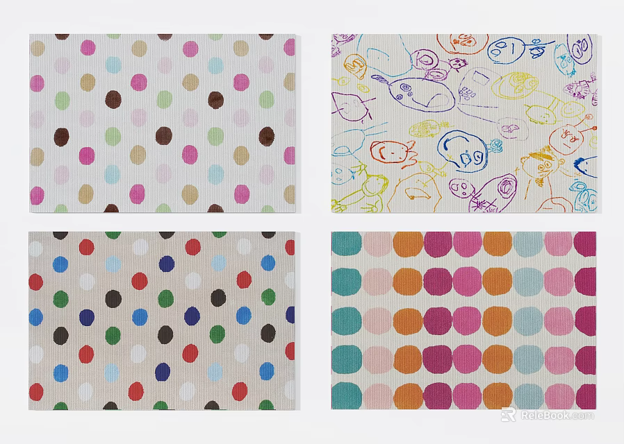 Square Rugs With Colorful Polka Dots And Cartoon Patterns Various Designs 3d model 