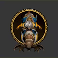 Bearded Man Riding Decorative Reindeer With Traditional Costume And Circular Gold Trimmed Base