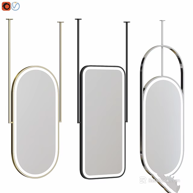 Stylish Modern Mirrors With Oval Rectangular Shapes And Metallic Frames In Gold Black Silver 3d model 