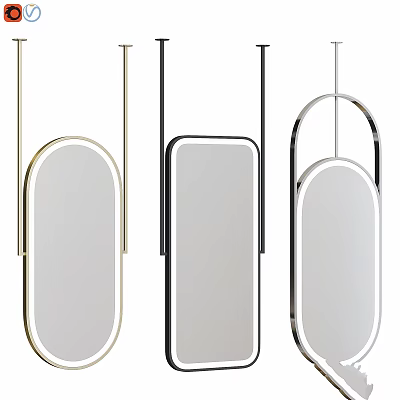 Stylish Modern Mirrors With Oval Rectangular Shapes And Metallic Frames In Gold Black Silver 3d model