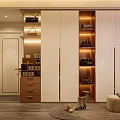 Modern Closet Interior With Hanging Clothes Storage Cabinets And Decorative Mirror