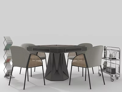 Modern Entertainment Table With Comfortable Chairs And Rolling Cart In Living Space 3d model