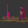 Red Fire Hydrant And Vending Machine Setup On Brick Paved Ground