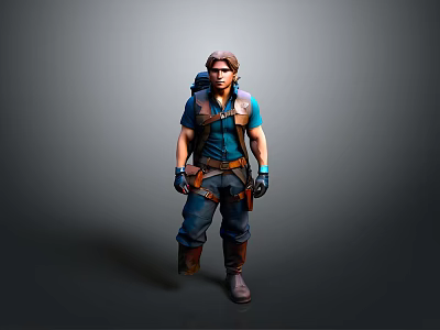 Essential Daily Life Supplies Featuring Blue Shirt Backpack Tool Belt And Gloves 3d model