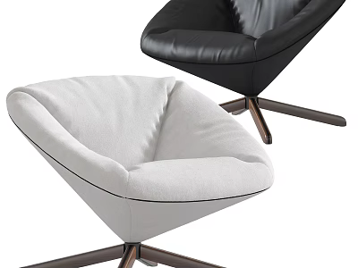 White Fabric and Black Leather Accent Chair with Curved Design and Metal Cross Base 3d model