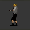 Blonde Haired Character In Sunglasses Gray Jacket Red Cross Shorts On Orange Glowing Ground