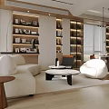 Modern Open Living and Dining Area With Sofa Coffee Table Floor to Ceiling Windows Fireplace