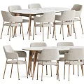 Elegant Round Dining Table Set With Marble Top And Light Gray Chairs 3d model
