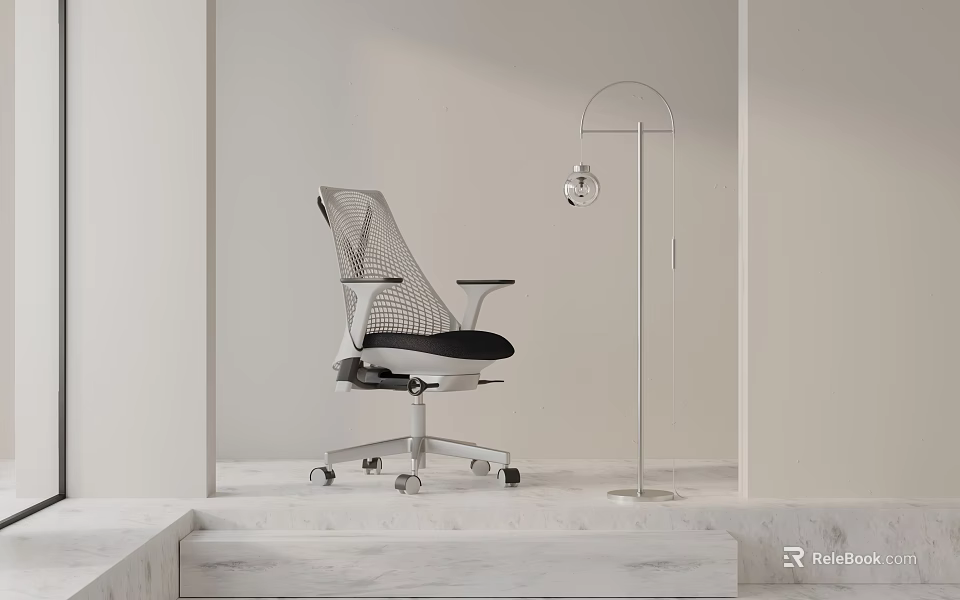 Modern Ergonomic Mesh Back Office Chair With Adjustable Swivel And Black White Design 3d model 