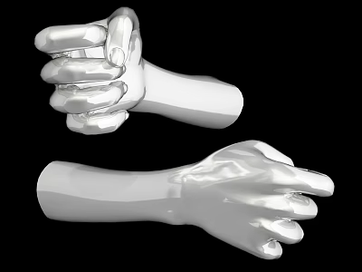Silver Hand Shaped Decorative Ornament Set With Fist And Pointing Gestures For Home 3d model