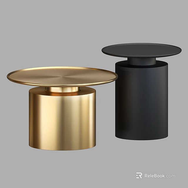 Modern Minimalist Side Table With Gold And Black Round Top Cylindrical Base Design 3d model